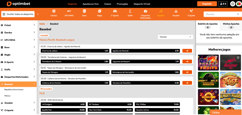Apostas em basebol na Optimbet