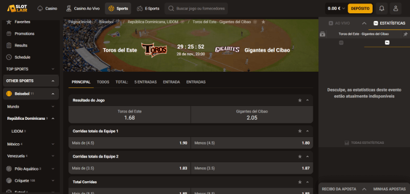 Apostas em basebol na Slot Lair
