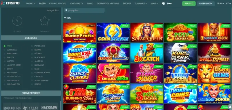 Menu de casino do 22Casino
