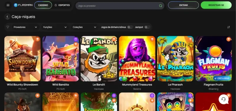 Menu de slot machines no casino da Flagman