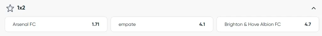 Mercado 1x2 no jogo Arsenal vs Brighton