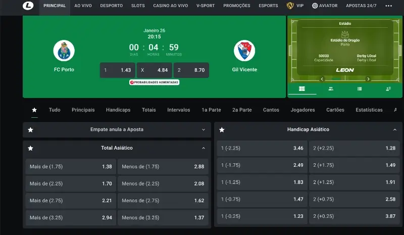 Mercados de apostas na Leon