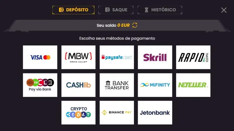 Métodos de pagamento no Wild Tokyo Casino
