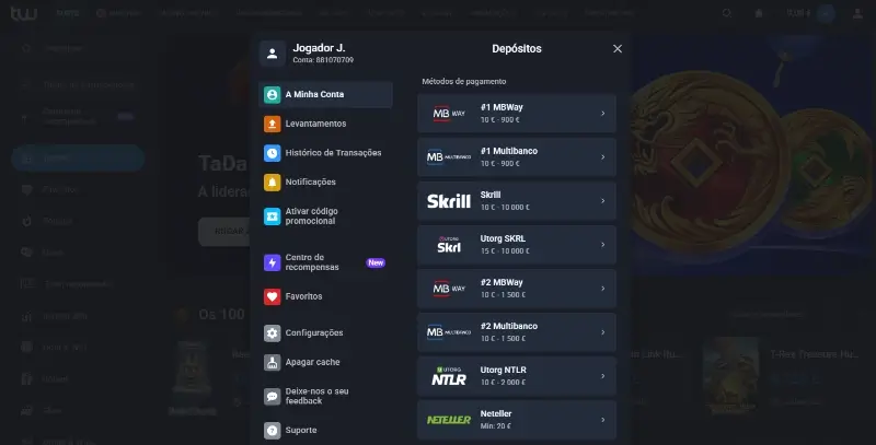 Métodos de pagamento disponíveis no casino da Twin