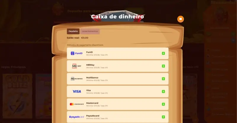 Métodos de pagamento disponíveis no casino do Wazamba
