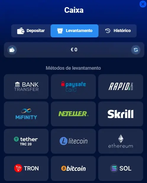 Métodos de pagamento da AzurSlot