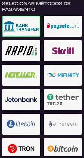 Métodos de pagamento da Glitch Spin