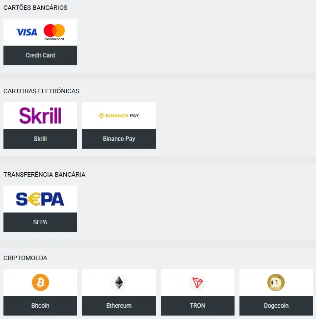 Métodos de pagamento da Planbet