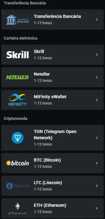 Métodos de pagamento da Leon