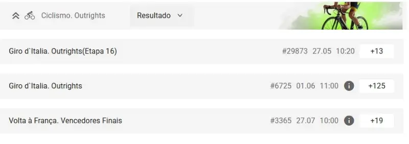 Página de apostas em ciclismo na Monro
