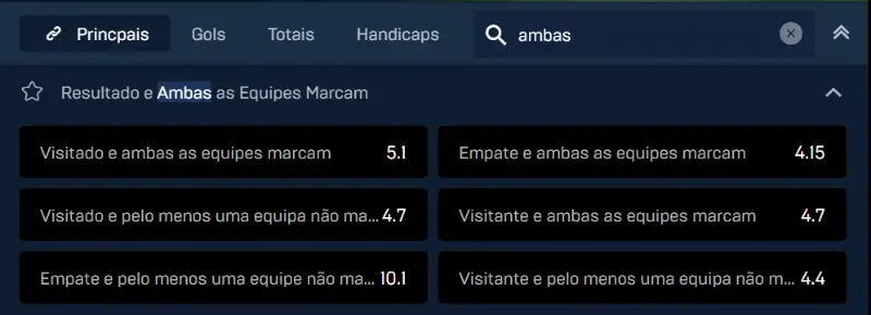 Motor de busca para mercados de apostas na Gizbo