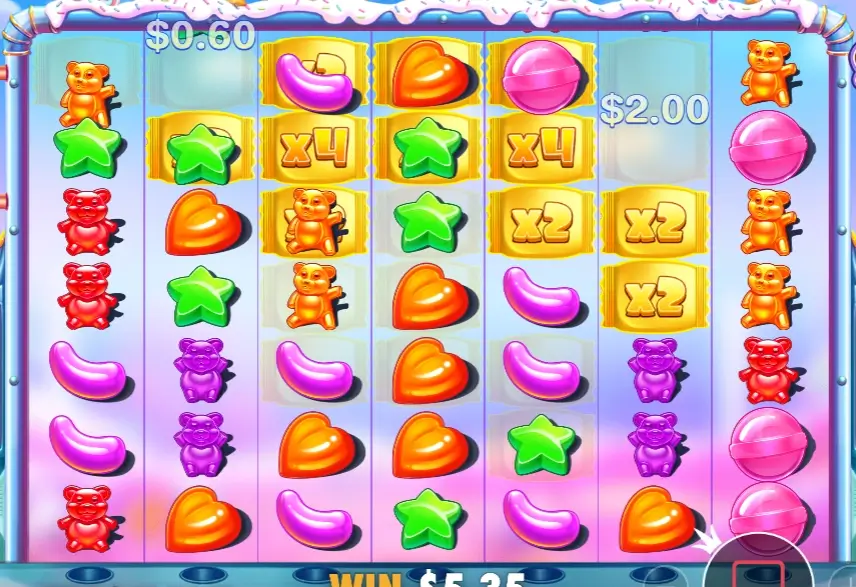 Funcionalidade de multiplier spots na slot Sugar Rush