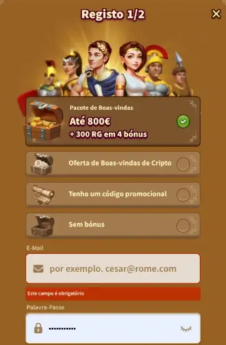 Formulário de registo no MyEmpire Casino
