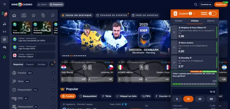 Página de paostas desportivas do Nine Casino