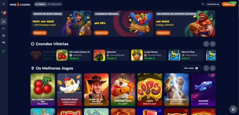 Página de casino na NineCasino