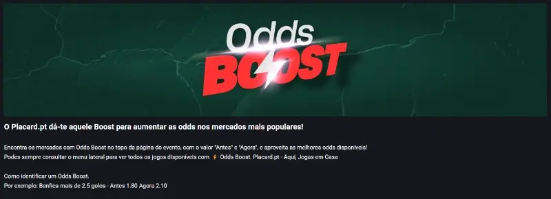 Promoção oddsboost do Placard