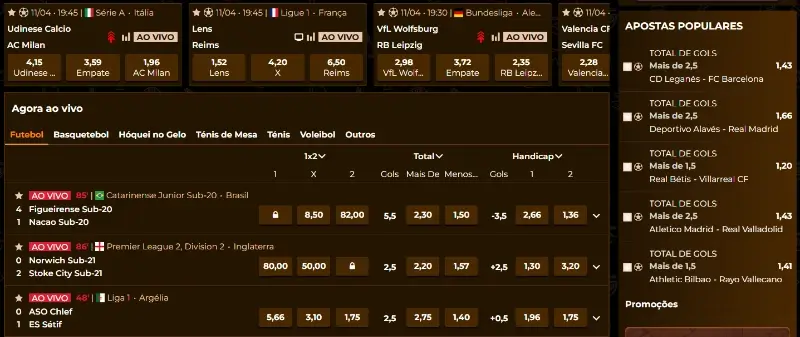 Odds em mercados de futebol no AmunRa