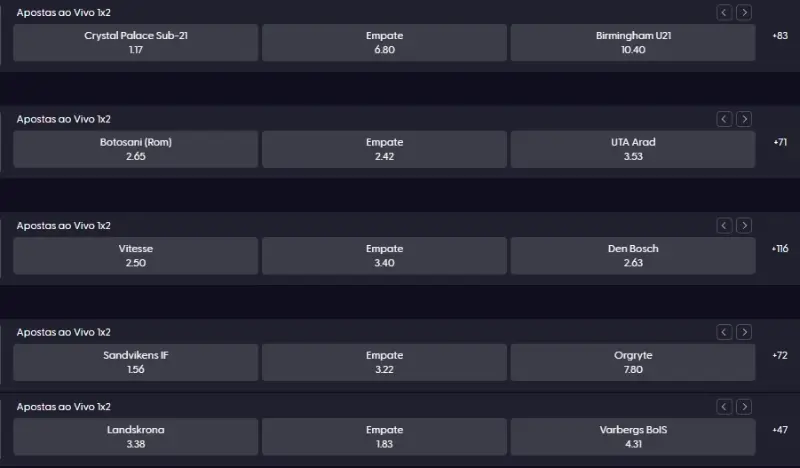 Exemplo de odds na Spinoloco