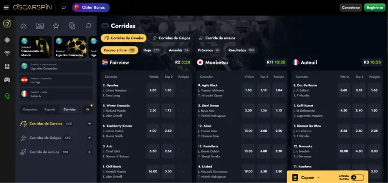 Página de apostas em cavalos na OscarSpin