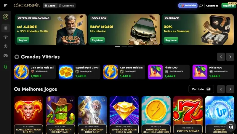 Página de casino na OscarSpin