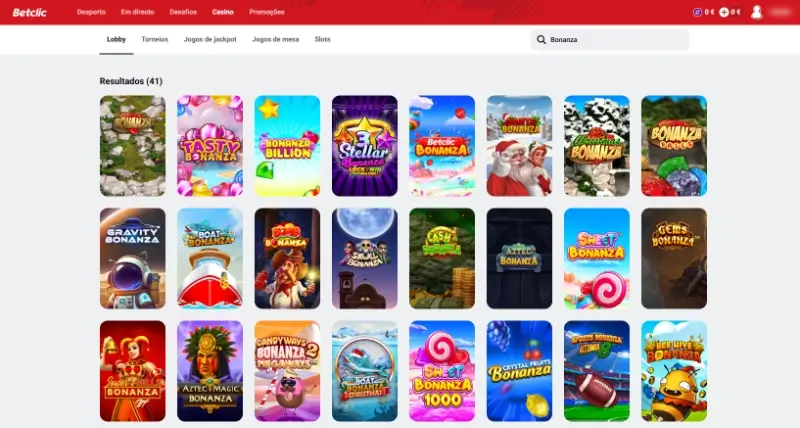 Página de jogos Bonanza no casino da Betclic