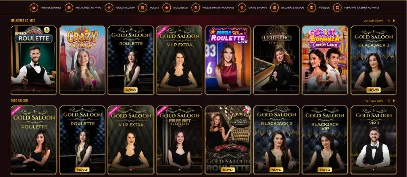 Página de jogos de casino ao vivo no GrandClub Casino