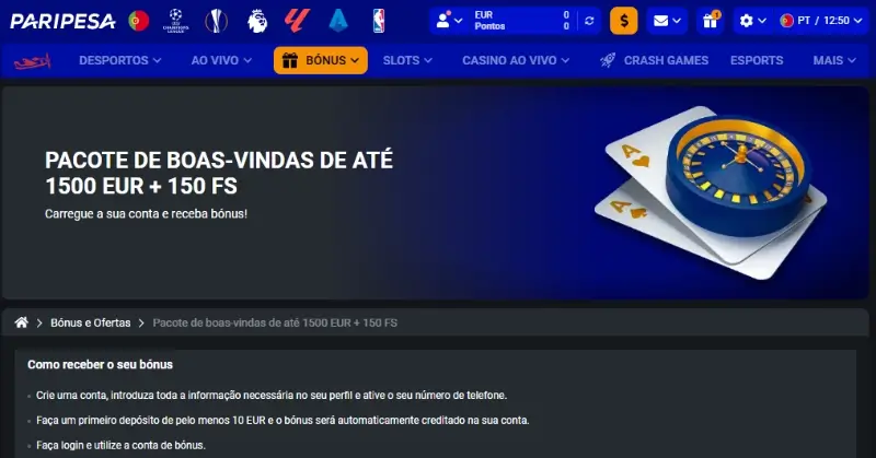 Pacote de boas-vindas para casino na Paripesa