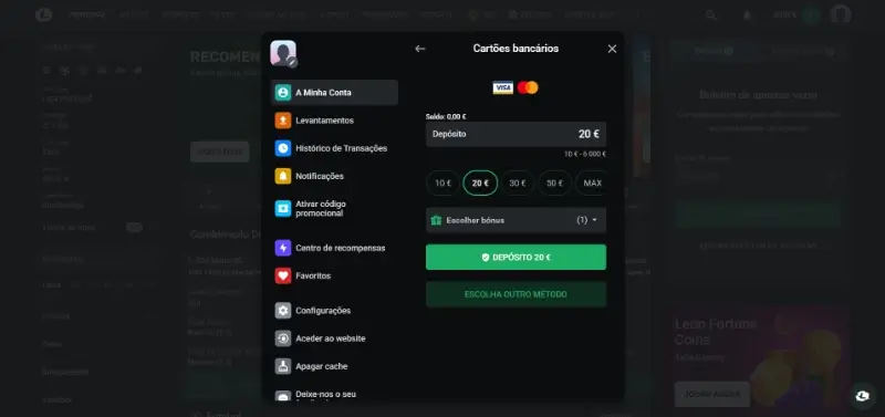 Página de pagamentos da Leon Bet