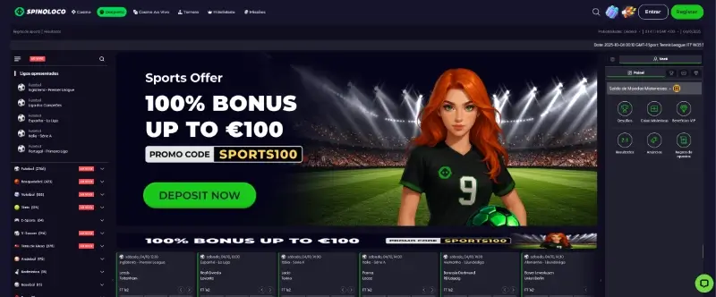 Página de apostas desportivas no Spinoloco