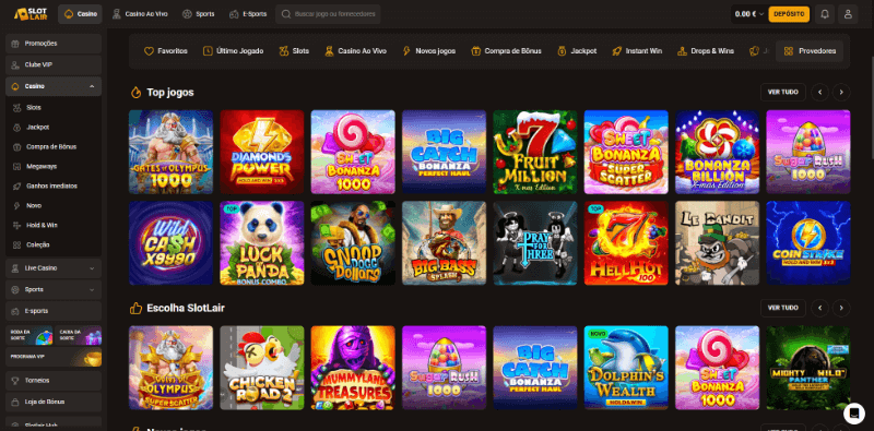 Página de casino da SlotLair