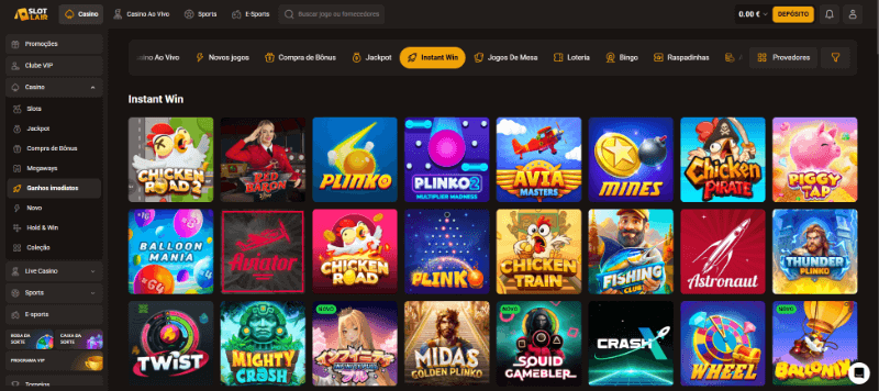 Página de jogos crash no casino da SlotLair