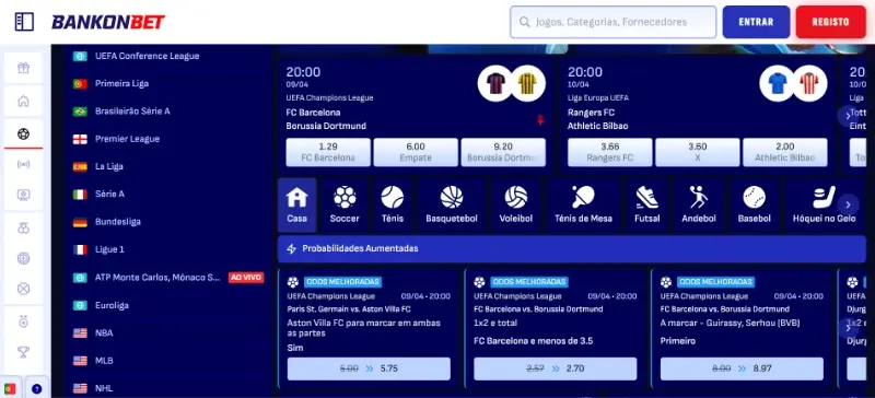 Página principal de apostas desportivas do BAnkonbet