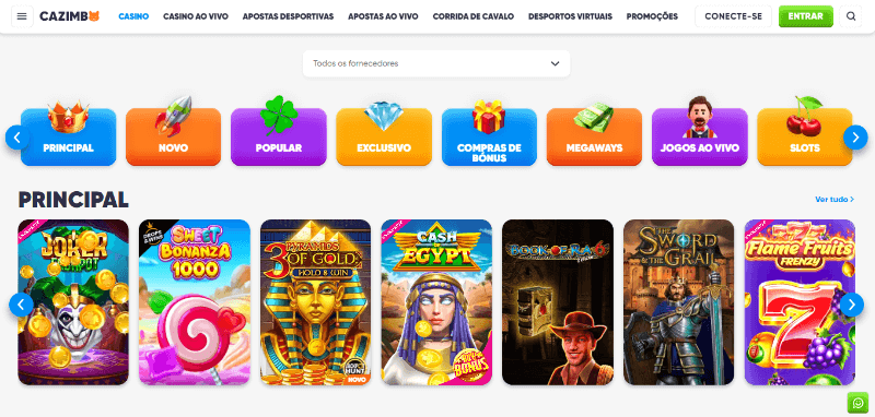 Página principal de casino no Cazimbo