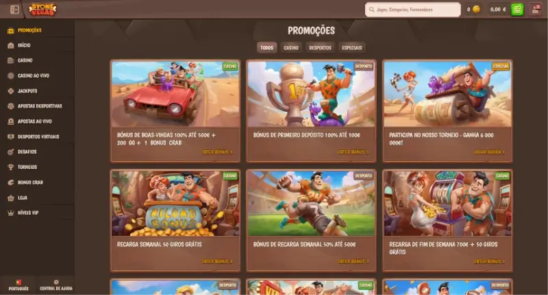 Página de promoções na StoneVegas
