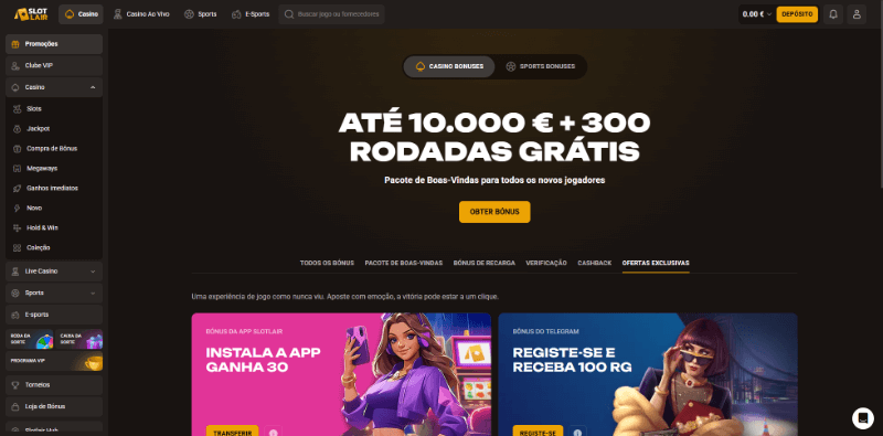 Página de promoções da SlotLair
