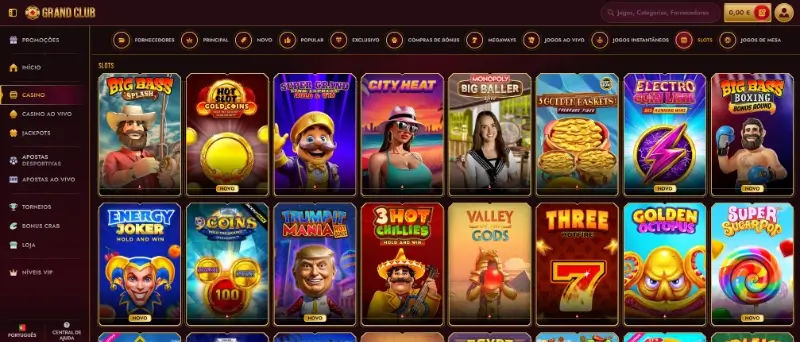 Página de slot machines no GrandClub