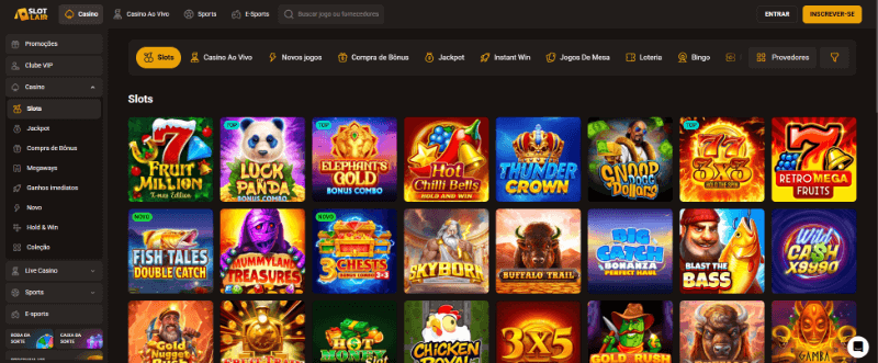 Página de slot machines da SlotLair