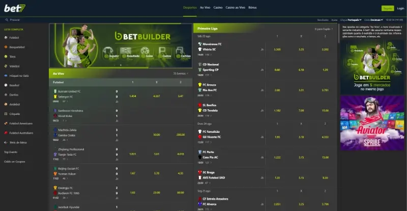 Página de apostas desportivas da Bet7