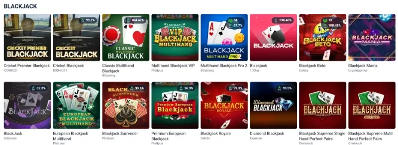 Página de Blackjack no casino da 20Bet