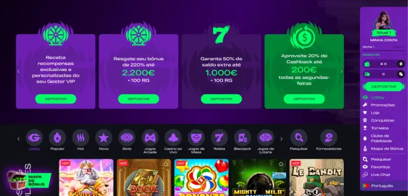 Página de casino da Glitch Spin