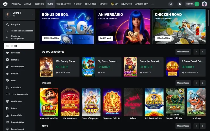 Página de casino da Leon