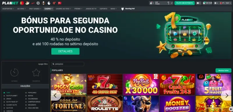 Página de casino da PlanBet