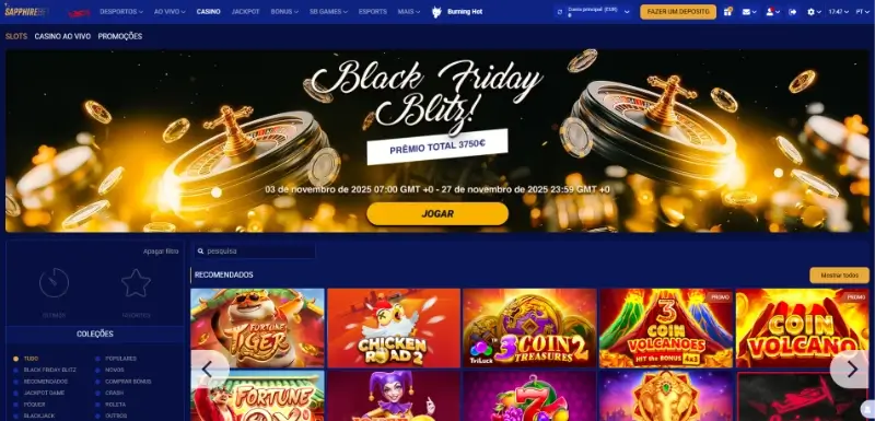 Página de casino da SapphireBet