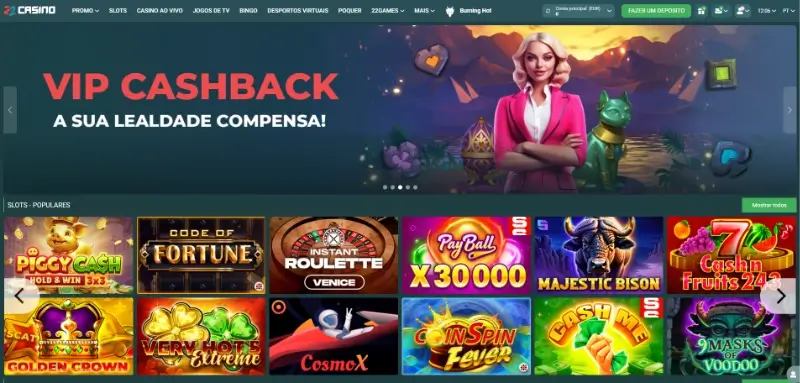 Página de casino do 22casino