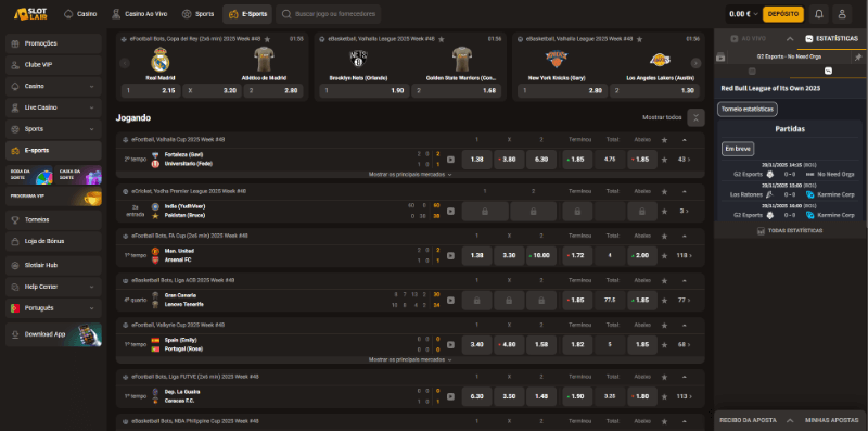 Página de esports da SlotLair