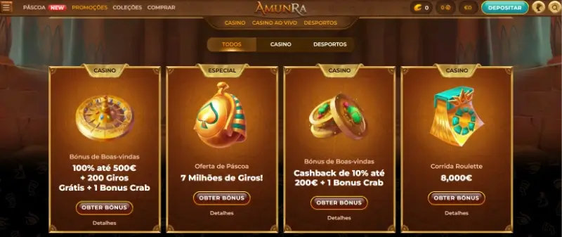 Página de promoções no AmunRa