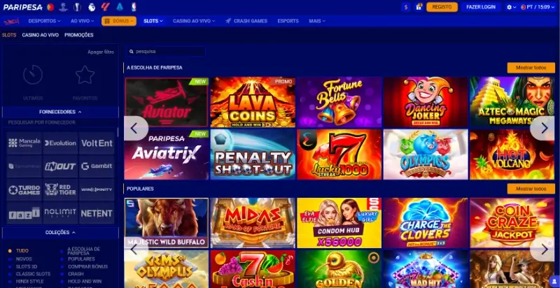 Página de casino na Paripesa