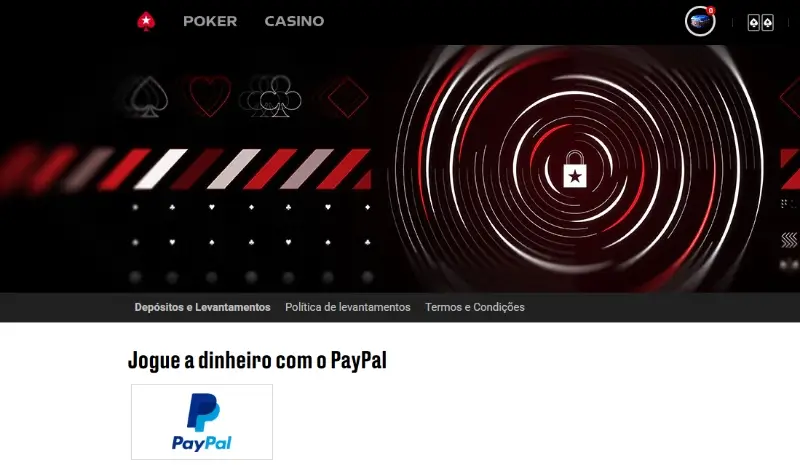 Página de pagamentos do casino do Pokerstars