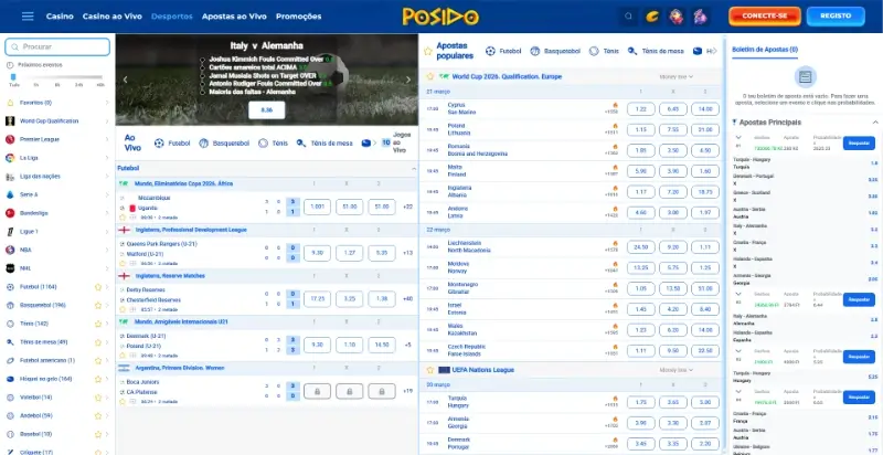 P´gina de apostas desportivas de Posido
