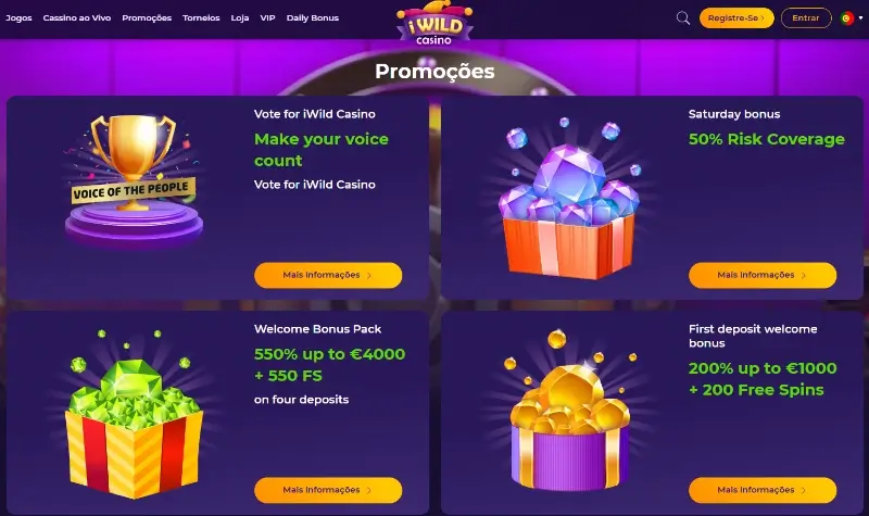 Bónus e promoções no iWild Casino